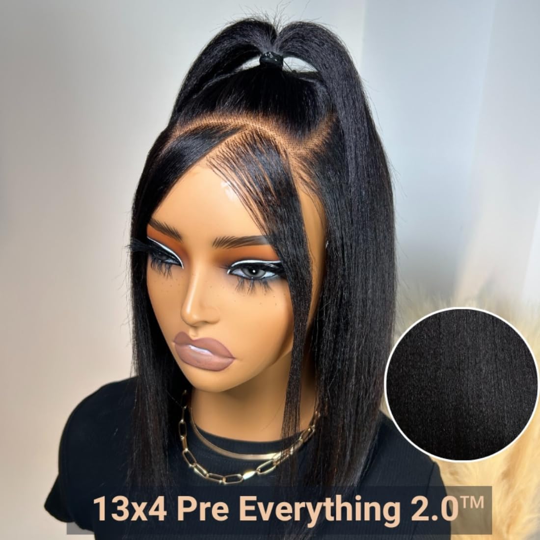 Beauty Forever 13X4 Pre-Everything Glueless Yaki Straight Pre Cut Lace Front Wigs Bob Wig Human Hair,Bye Bye Knots Short Bob Wig
