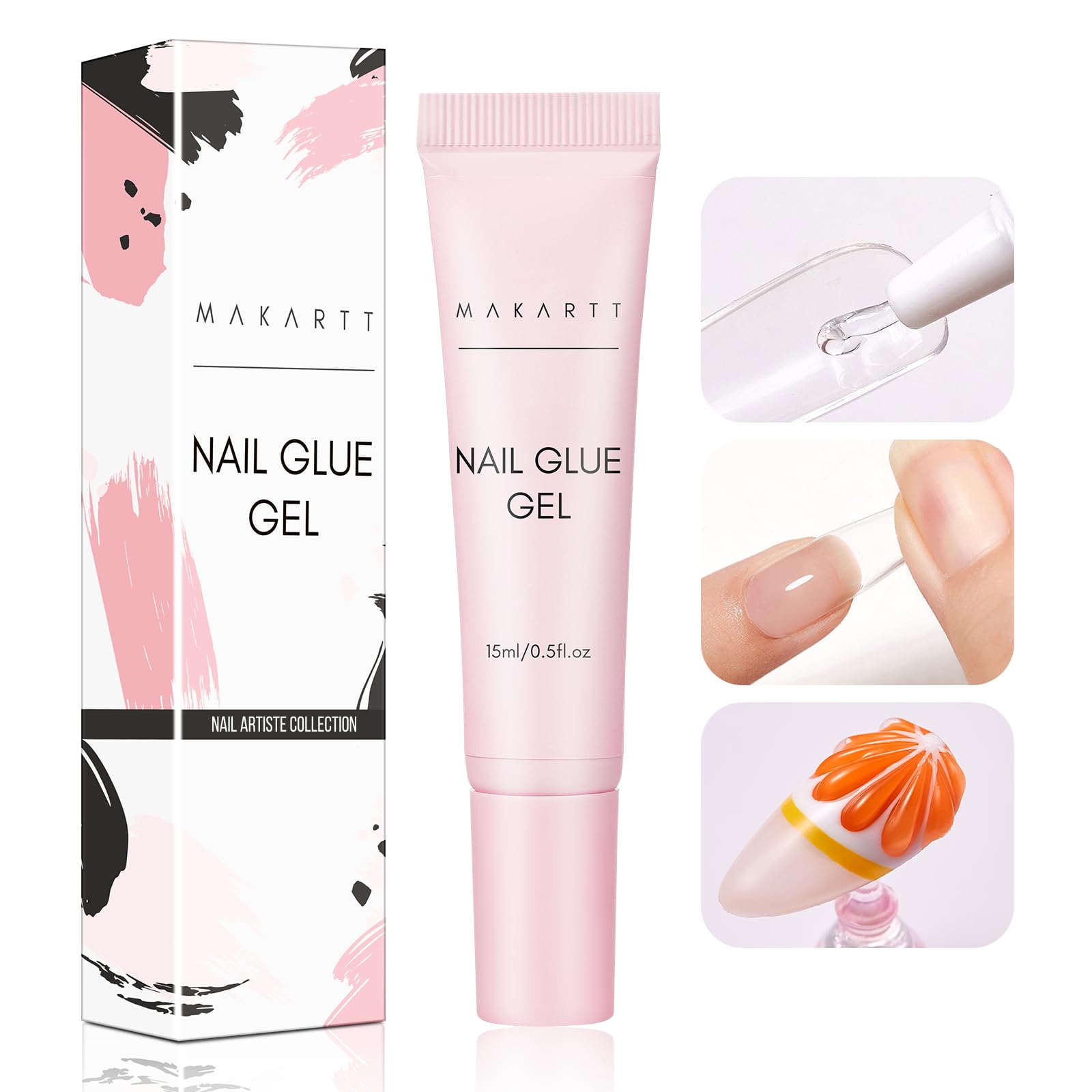 Makartt Gel Nail Glue, Solid Nail Glue for Press on Nails for Soft Gel Nail Tips 15ML Nail Lamp Needed Multifunctional Nail Tool