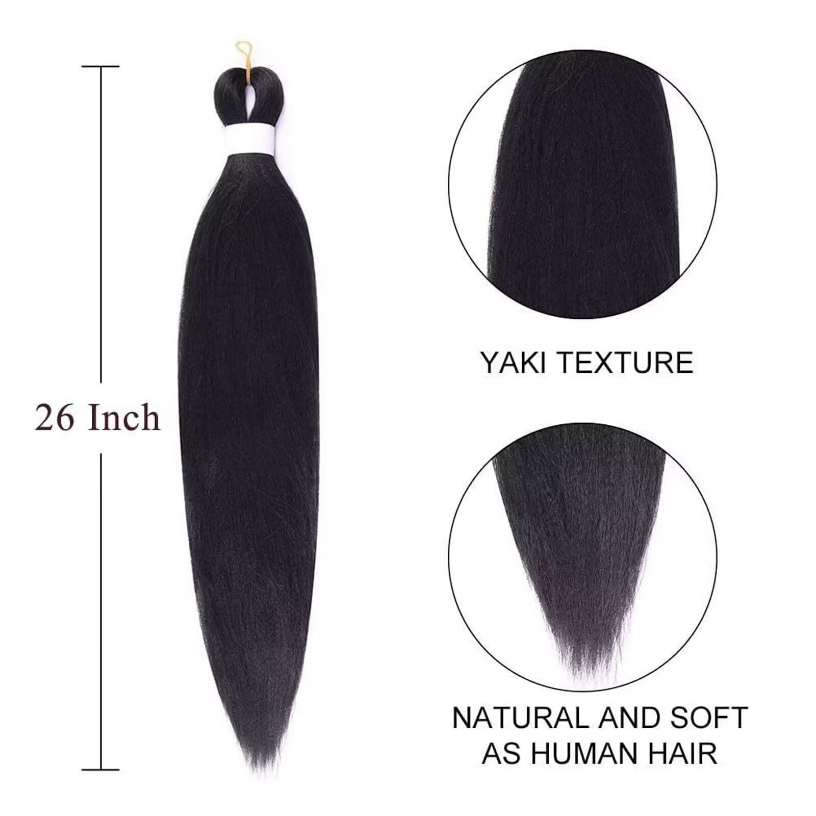 Pre Stretched Black Braiding Hair Extensions 3 Packs 26 Inch Long Braid Hair Hot Water Setting Yaki Texture Synthetic Braiding H