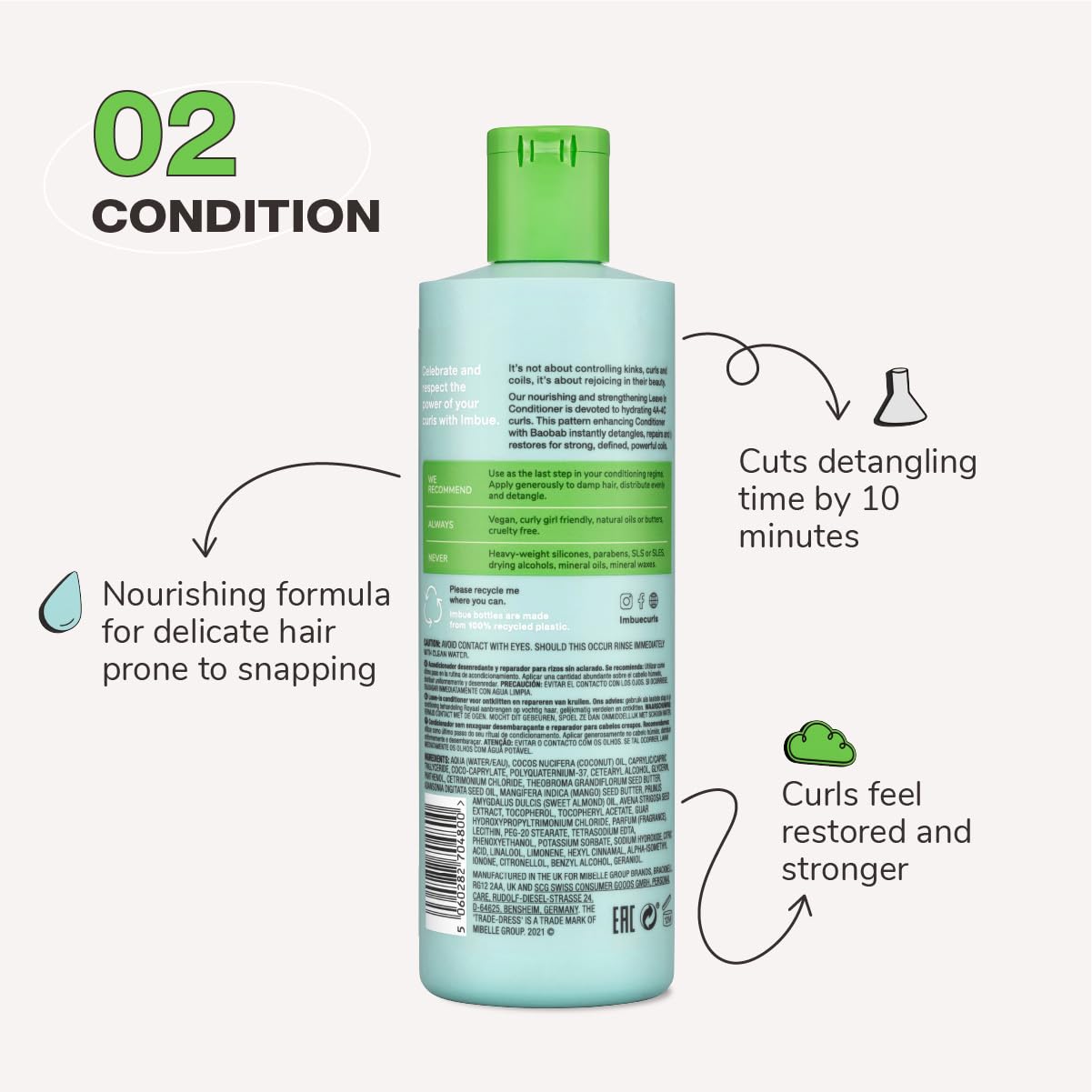 Imbue Leave-In Curly Hair Conditioner, 4A-4C Natural Hair Friendly, 13.5 Fl Oz, Curl Cream, Paraben Free, Cruelty Free, Vegan, F