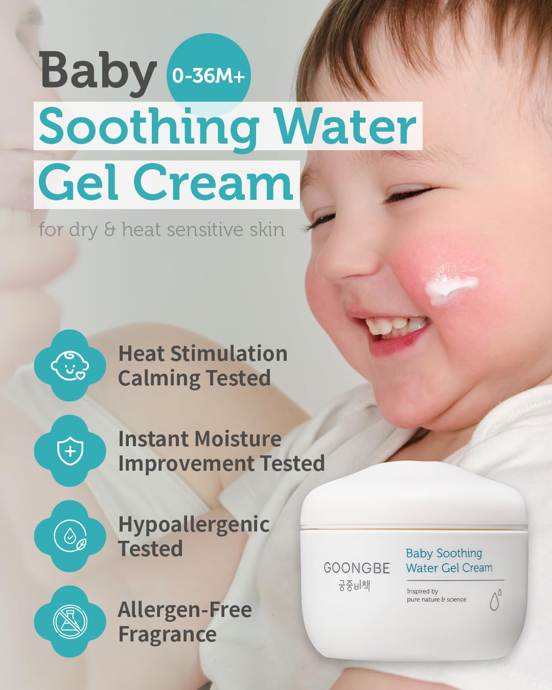 GOONGBE Baby Easy Wash Sun Lotion SPF 30 & Soothing Water Gel Cream - Korean Zinc Oxide Mineral Sunscreen & Cooling Moisturizer