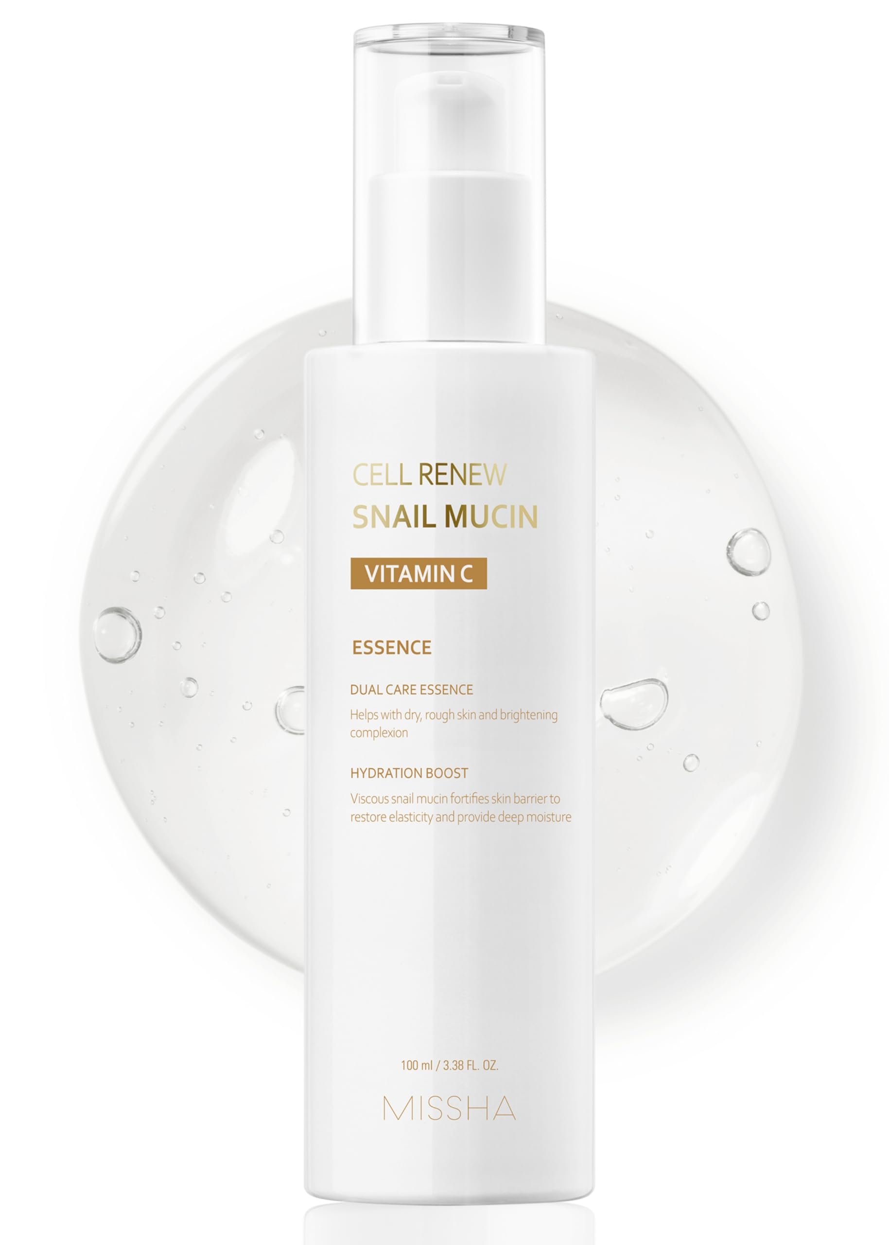 MISSHA Cell Renew Snail Mucin Vitamin C Essence Serum 3.38 Fl oz  Hydrating Korean Skincare for Glass Skin, Snail Mucin Serum f