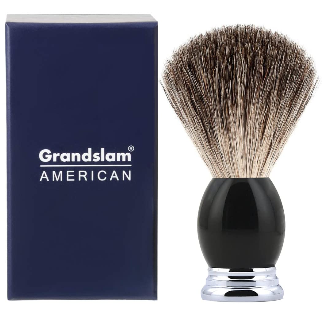 Grandslam Luxury Badger Shaving Brush Handmade Pure Badger Hair Brush with Black Resin Handle Heavy Alloy Base + Badger Bristle