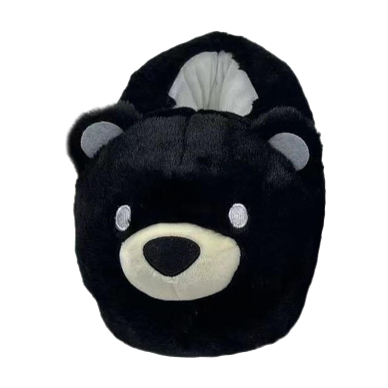 Snappsy Furry Animal Shoes Cartoon Bear Winter Warm Slippers For Bedroom Winter Dorm Black