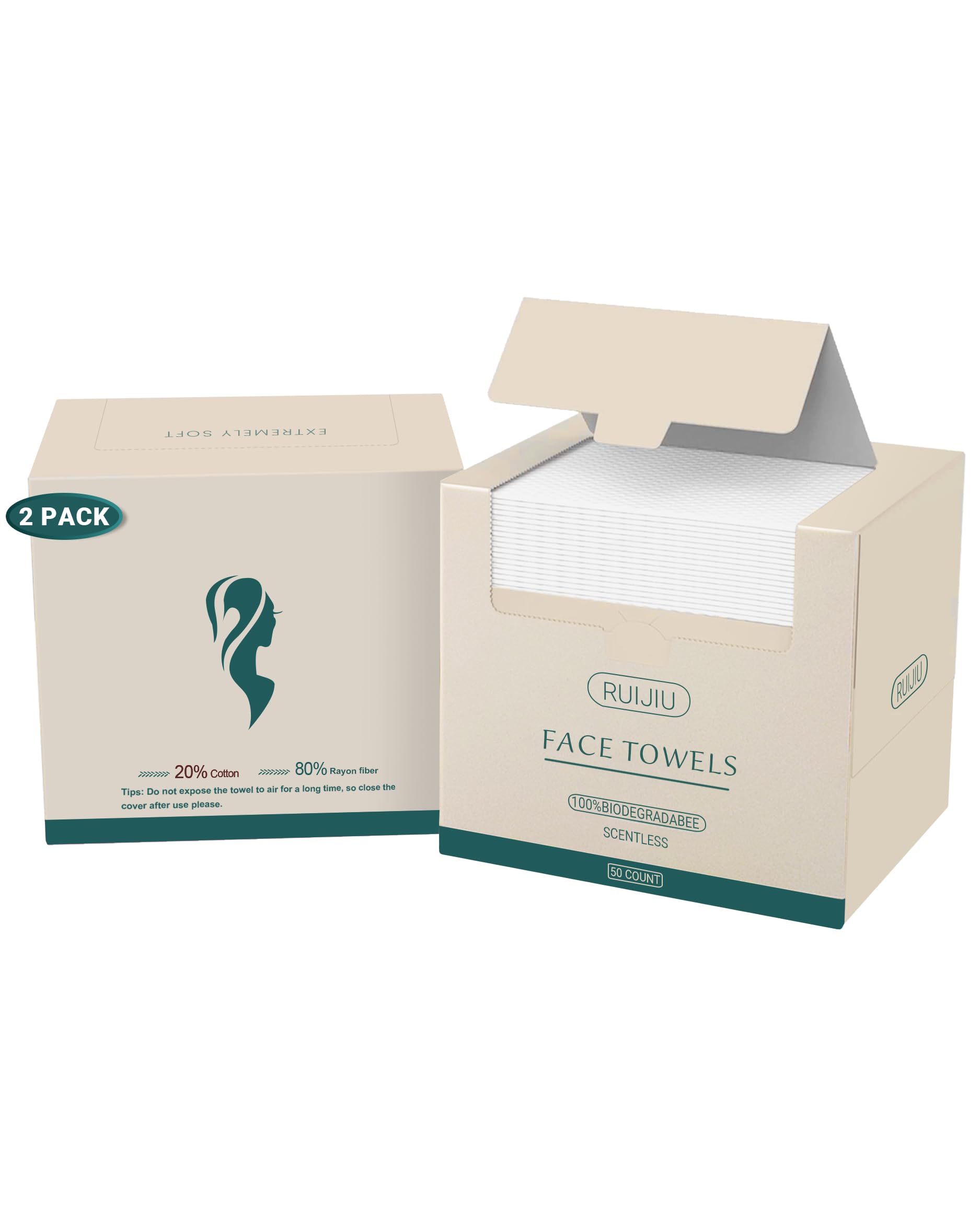 RUIJIU Disposable Face Towel, Unscented, Large Size 10X 12, Disposable Face Cloths, 100% Biodegradable Face Towel, Skin Soft and