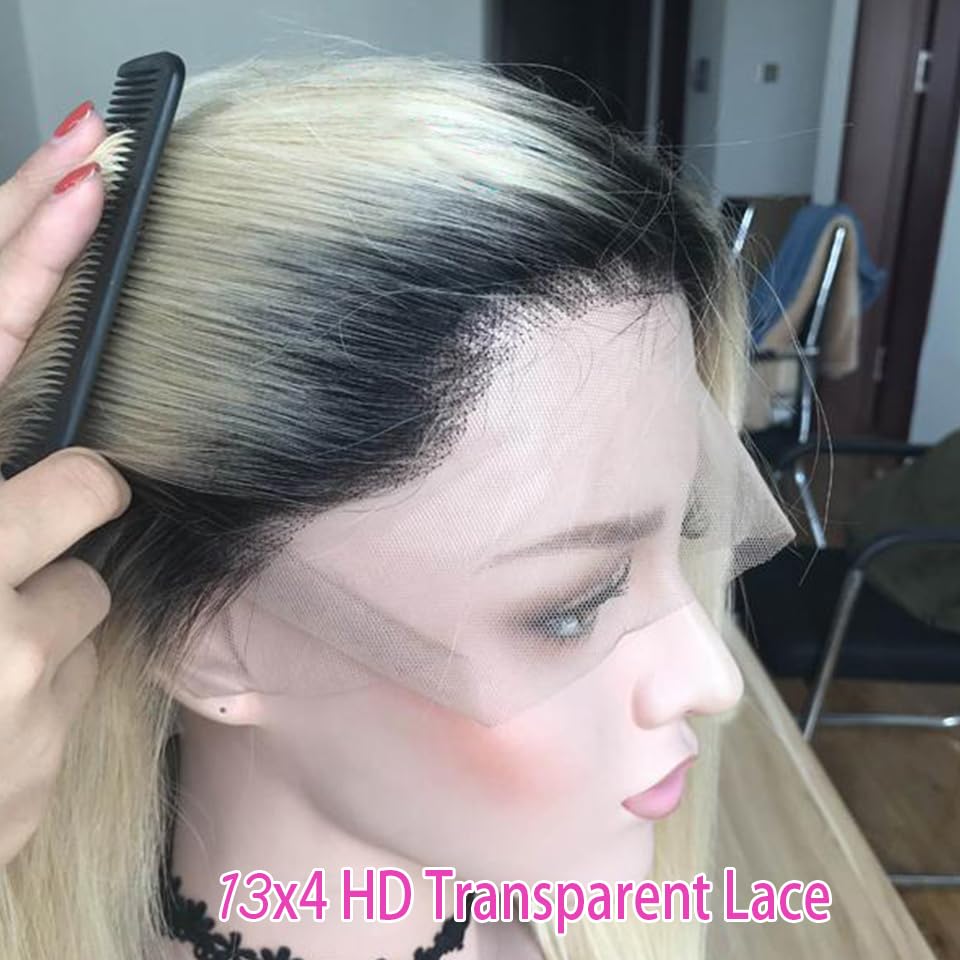 13X4 Hd Blonde Bob Lace Front Wigs Human Hair For Black Women,14'' 150% Density Glueless Pre Plucked Ombre Blonde Straight Remy