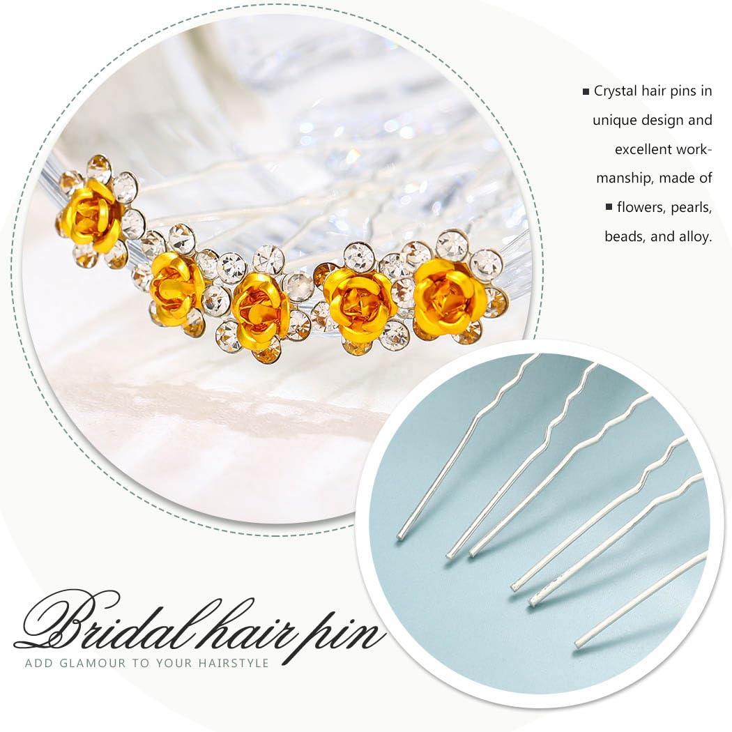 Bartosi Flower Bride Wedding Hair Clips Gold Flower Hair Pins Bridal Hair Pieces Hair Accessories for Women and Girls (Pack of 5