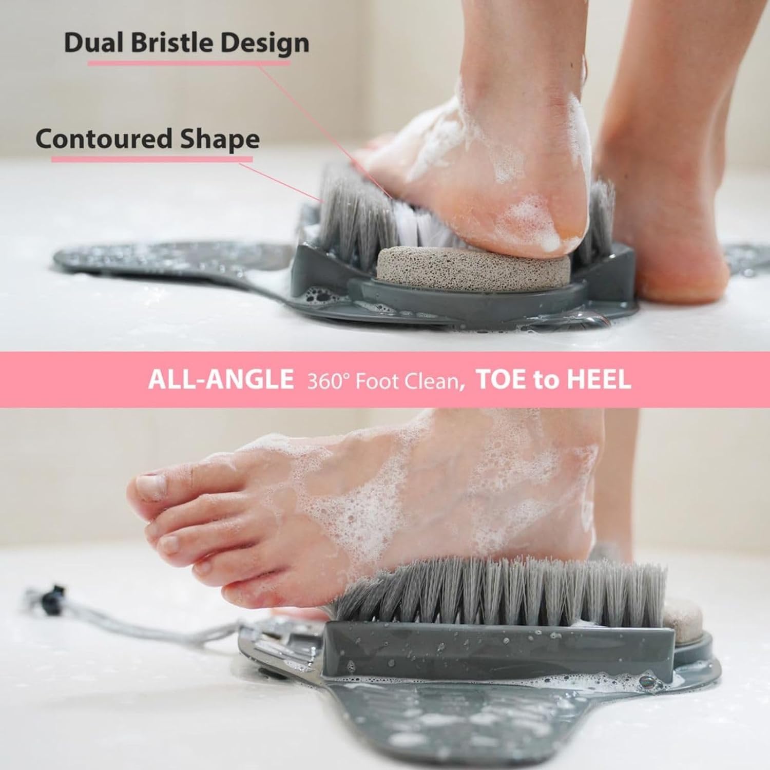 Efforest Shower Foot Scrubber Mat with Pumice Stone - Gray, Non-Slip Suction Cups, 1 Count, Model EFF-SFS-01-AMA