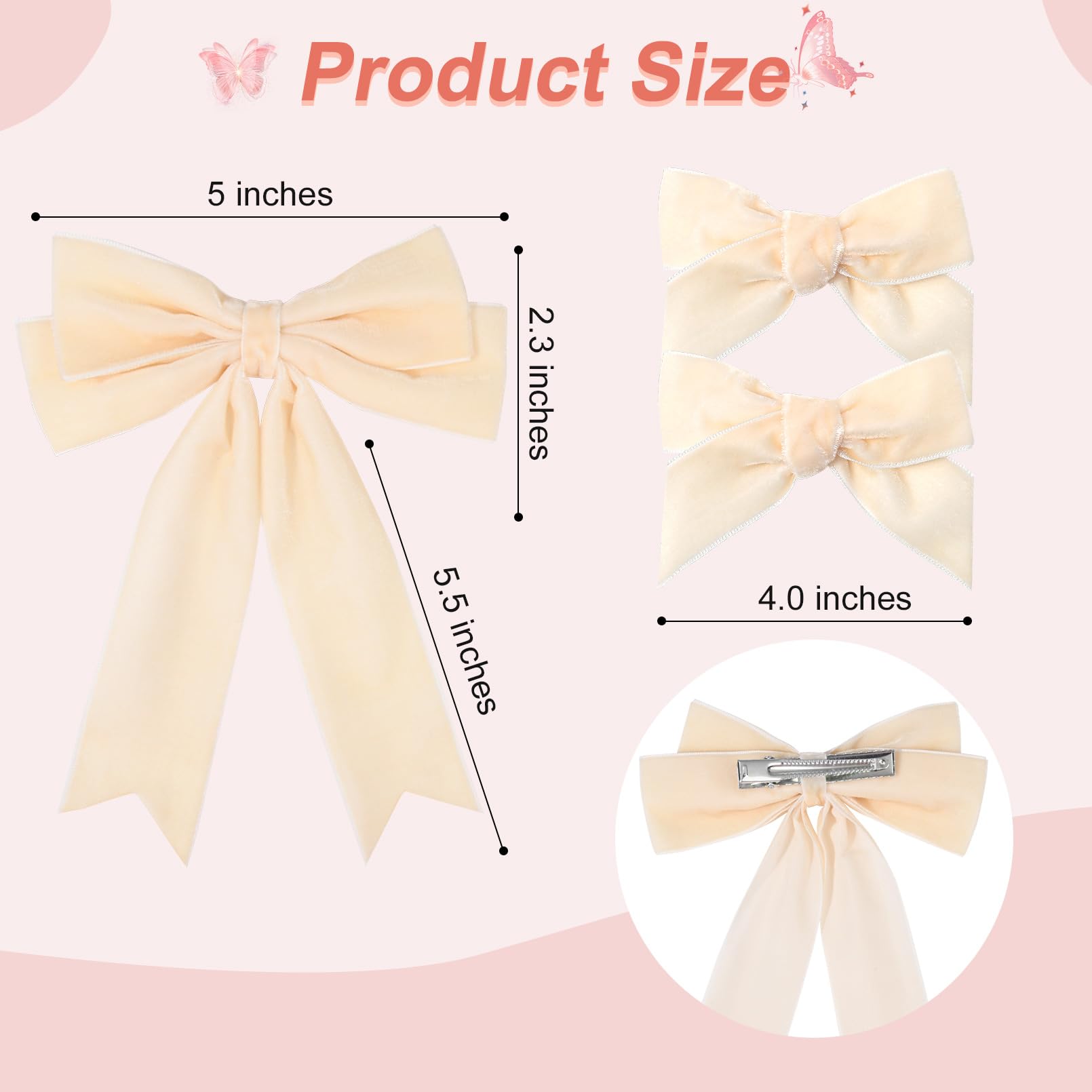 3 Pcs Velvet Bows Hair Clip Ribbon White Accessories Ponytail Holder Hair Bow For Women Girls Toddlers Teens Kids
