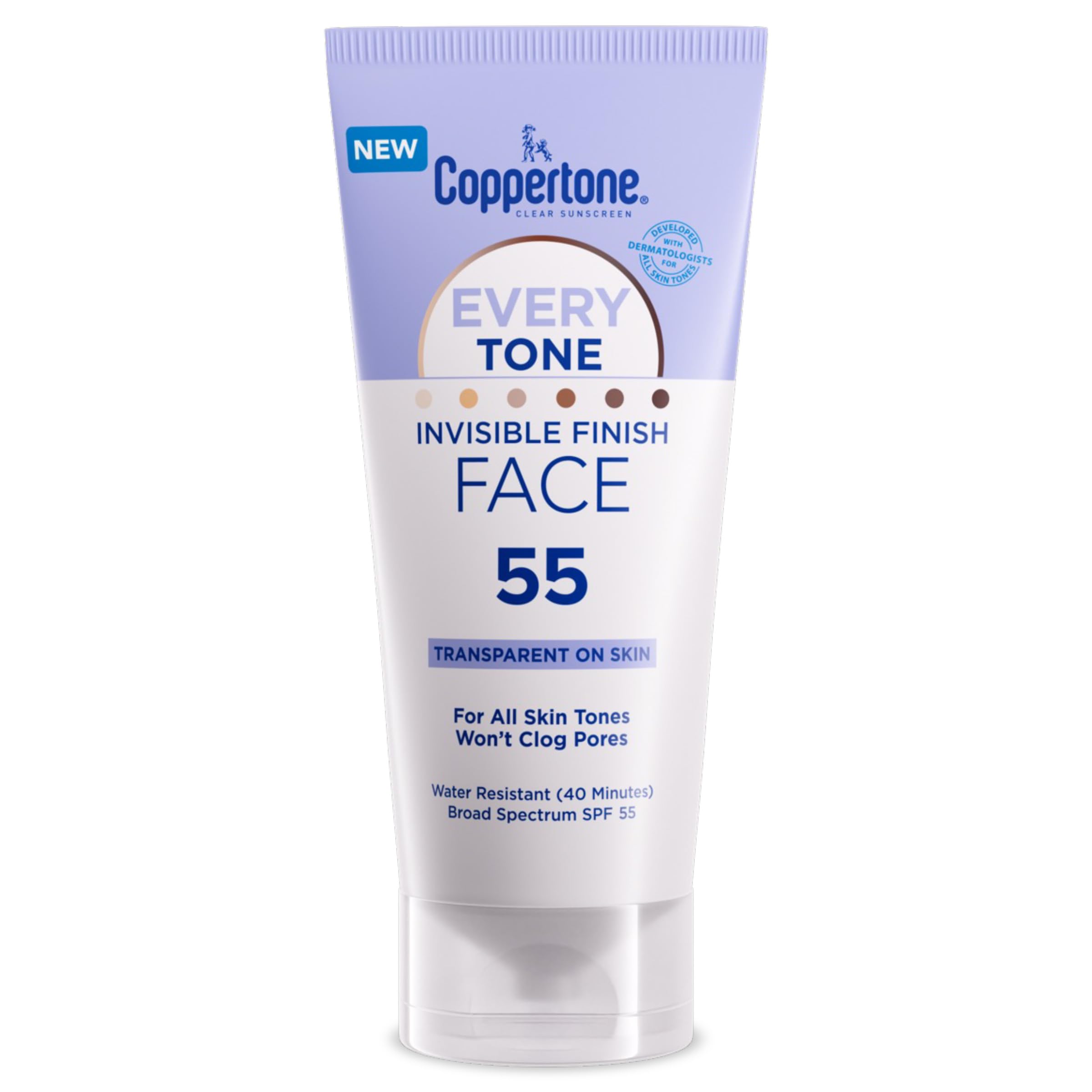 Coppertone Every Tone Invisible Finish Face Sunscreen Lotion Spf 55, Lightweight, Blends In Clear Sunscreen For All Skin Tones,