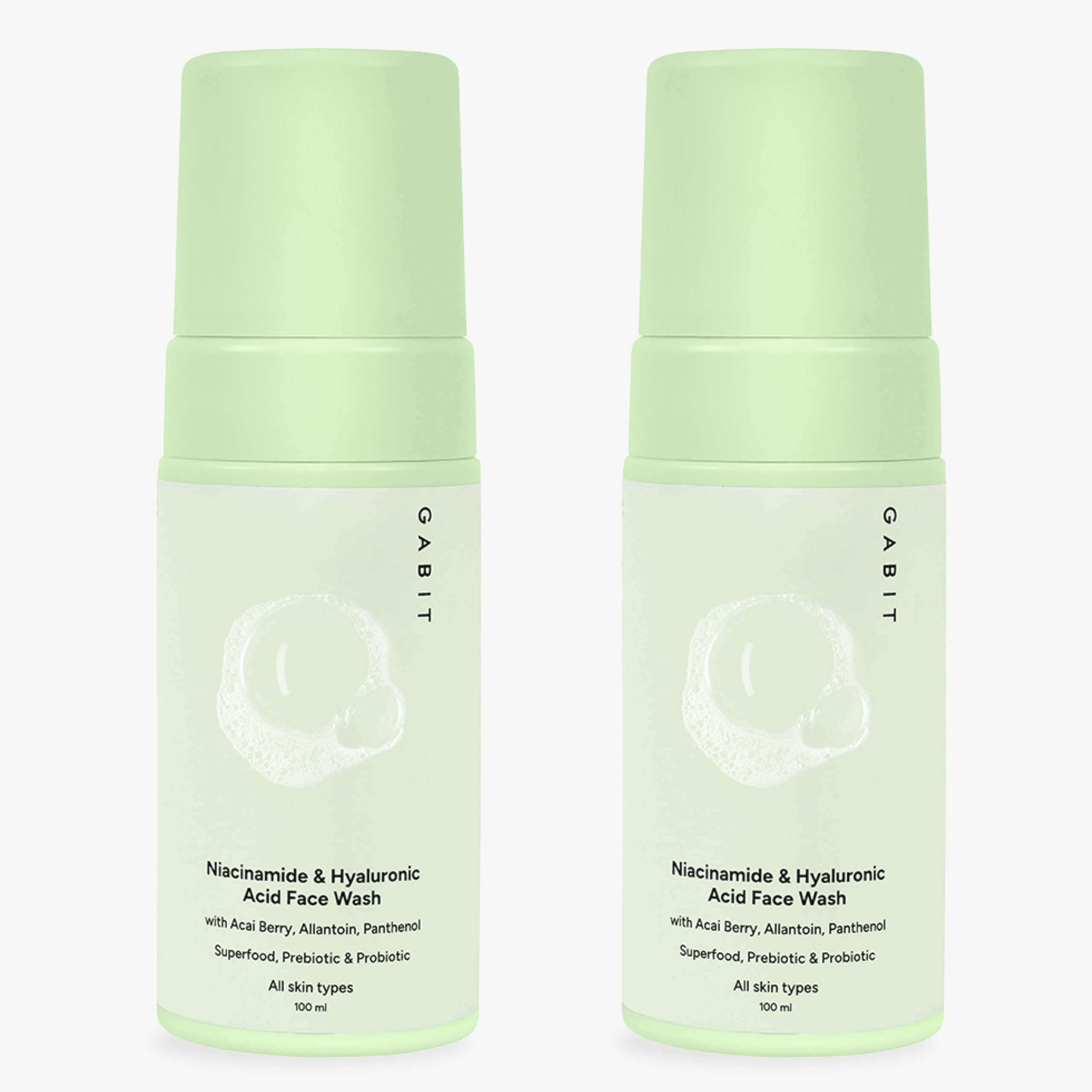 Gabit Niacinamide & Hyaluronic Acid Foaming Face Wash | Gently Cleanses, Non-Drying, Soothes | Vitamin B5, Acai Berry | Dry, Nor