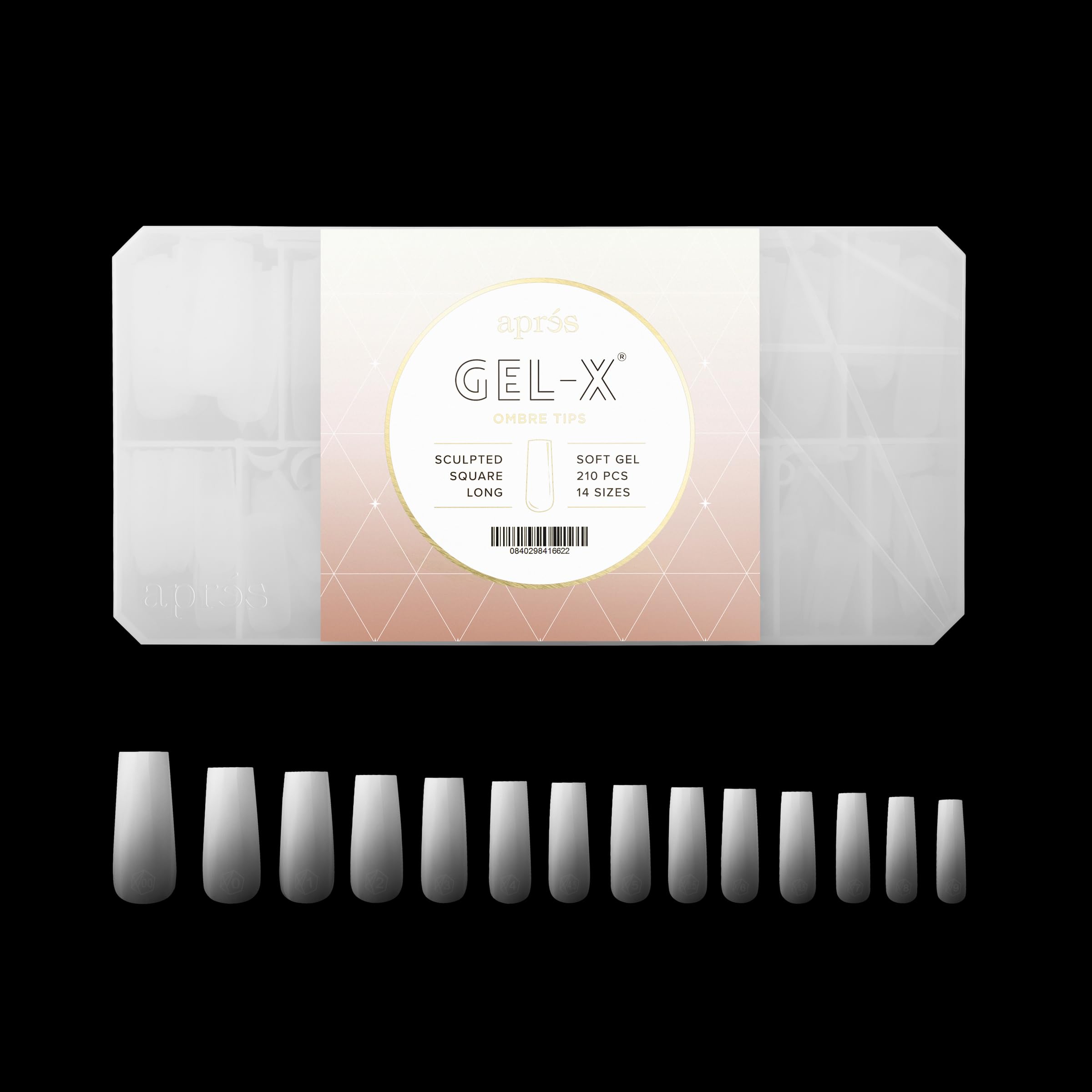 Apres Ombre Gel-X Box Of Nail Tips, 14 Sizes 00-9, Premium Quality (Sculpted Square Long, 210 Count)