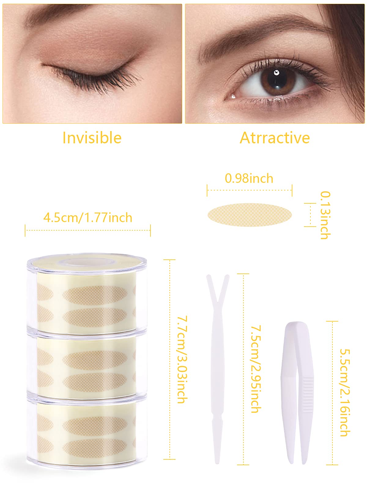 Lorvain 1800 Pieces Breathable Eyelid Tape, 3 Rolls Invisible Eye Stickers Sticky Natural Single-Sided Double Eyelid Sticker Wat