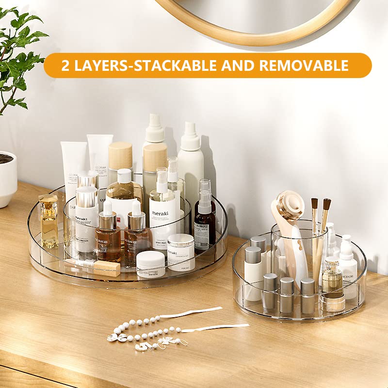 Taiuloo 360 Rotating Makeup Organizer, Lazy Susan Turntable Cosmetics Storage Tray, 2 Layers Round Spinning Holder Organizer Cas