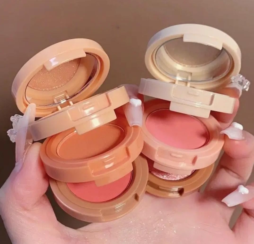 3In1 Matte Blush And Highlighter Palette | Pink And Peach Matte Blusher Mini Compact Case | Pink Packaging, Shimmer Finish (Pa
