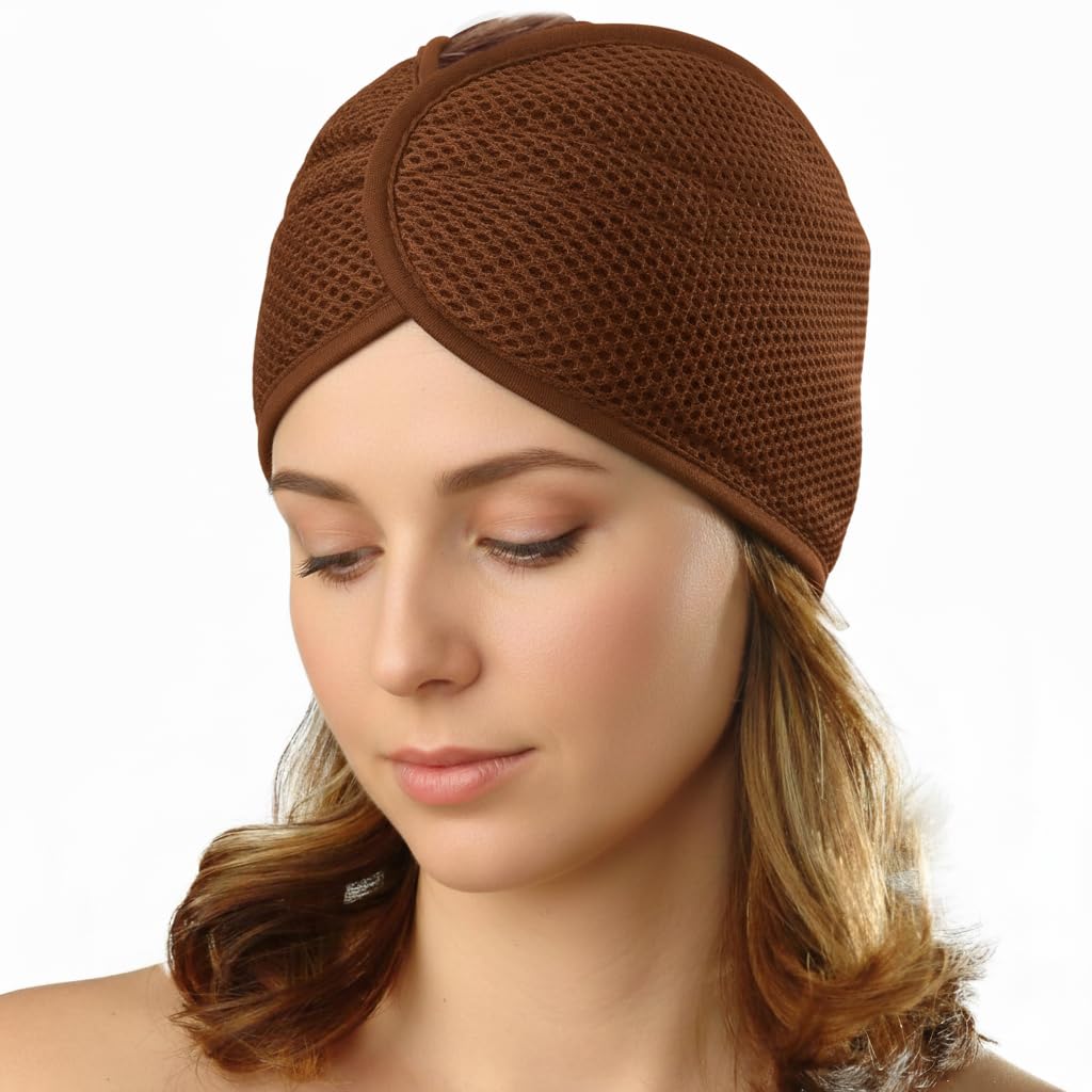 DONNA Deluxe Foam Mesh Wrap Headband, Brown, 1 Count (Pack of 1), for Women's Hair for Face Wash for Makeup Hair Accessories
