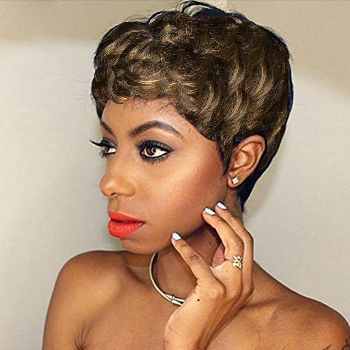 HOTKIS Pixie Cut Wig Human Hair Natural Wavy Short Wigs Human Hair with Layered Cut Pixie Wig Short Human Hair Wigs for Black Wo