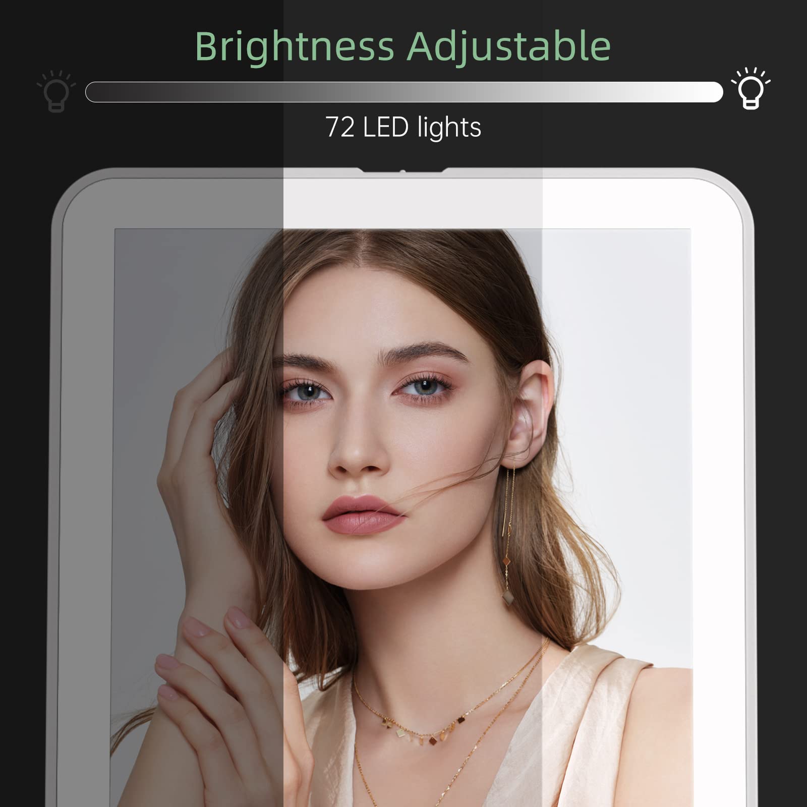 FUNTOUCH Rechargeable Travel Makeup Vanity Mirror with 72 LED Lights, Portable Lighted Beauty Mirror, 3 Lighting Modes, Dimmable