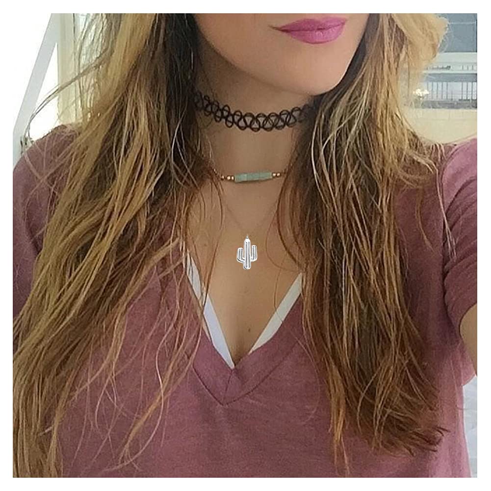 LANG XUAN Friendship Cactus Compass Necklace Message Card Butterfly Pendant Good Luck Elephant Pendant Chain Necklace with Gift