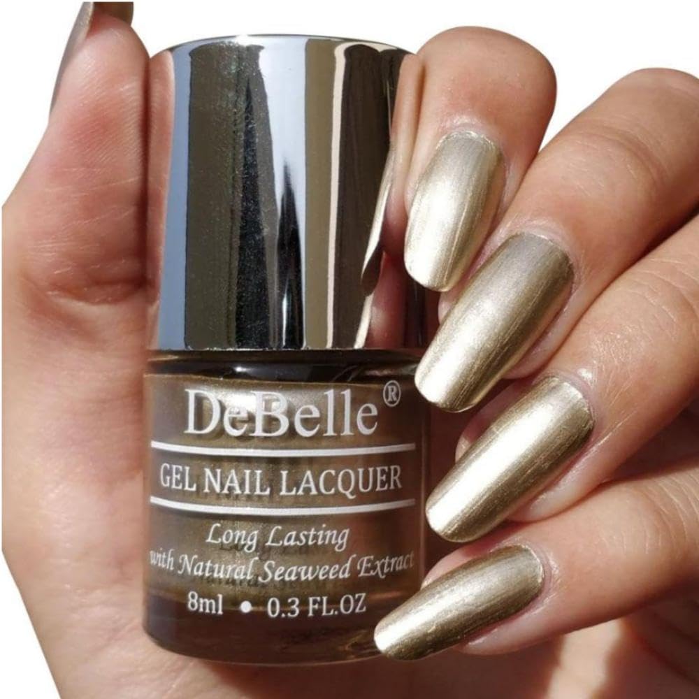 DeBelle Gel Nail Polish Chrome Gold (Metallic Gold Nail Paint)|Non UV  Gel Finish |Chip Resistant | Seaweed Enriched Formula| L