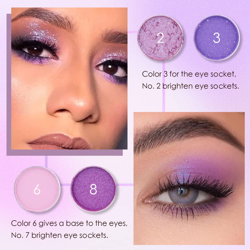 Waterproof 9 Colors Shimmer Matte Eyeshadow Palette.Longwearing Highly Pigmented Glitter Powder Palet.Matt Pink Shiny Purple Eye