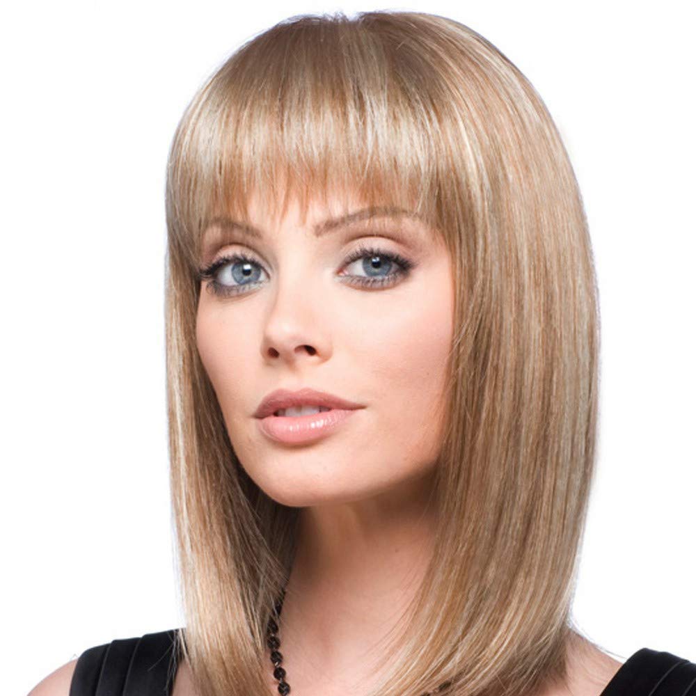 EMMOR Natural Blonde Human Hair Blend Wigs for Women and Lady,Shoulder Length Bob Wig Blend With Healthy Kanekalon Fiber with Ba
