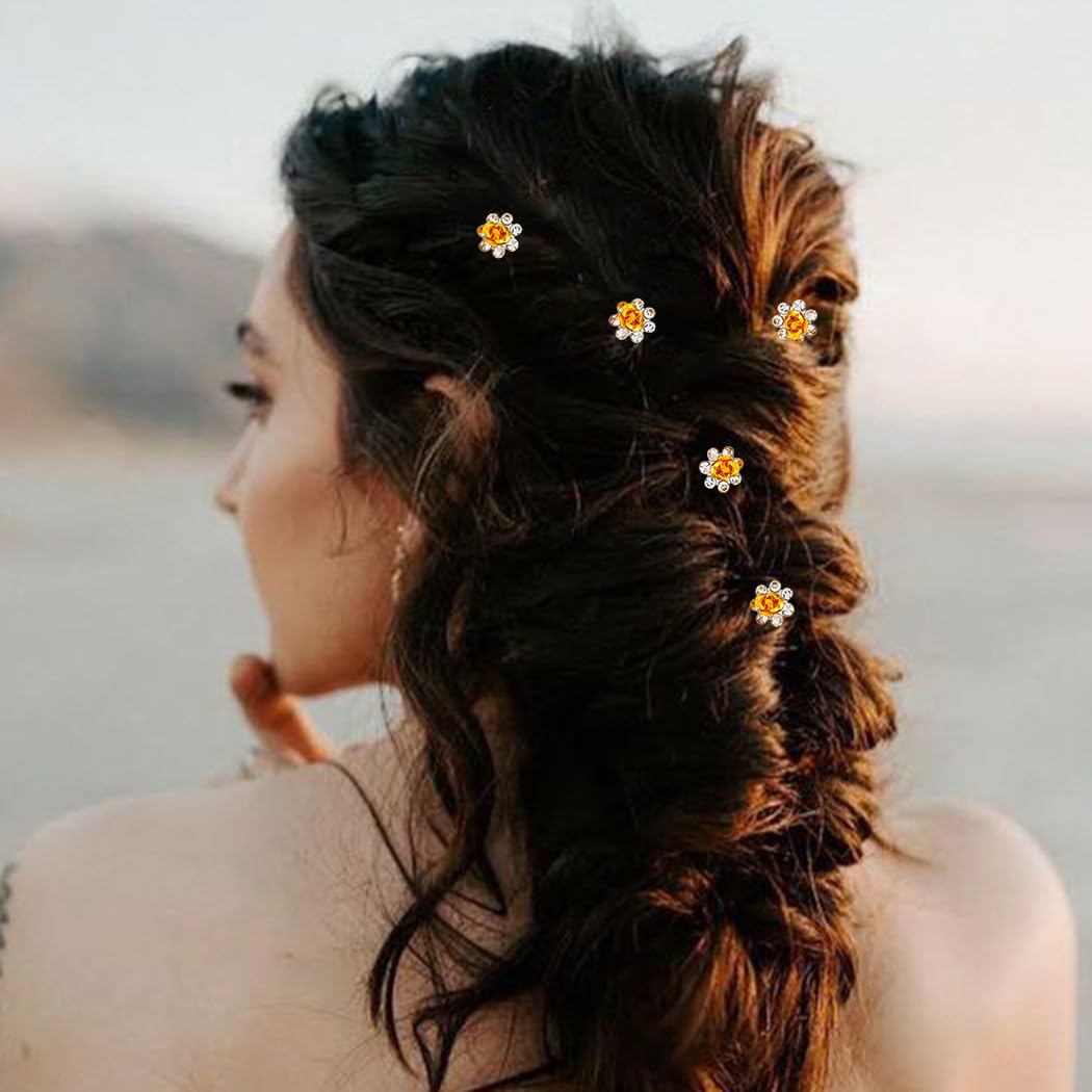 Bartosi Flower Bride Wedding Hair Clips Gold Flower Hair Pins Bridal Hair Pieces Hair Accessories for Women and Girls (Pack of 5