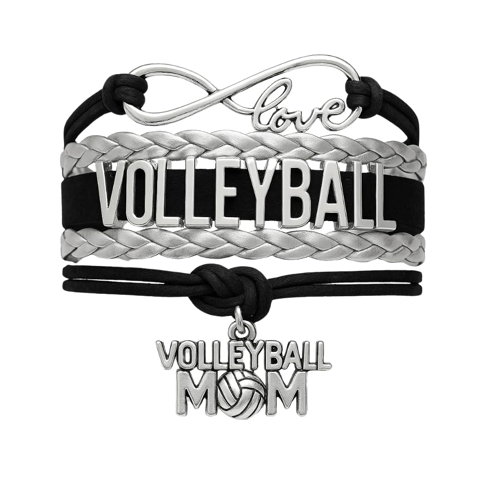 Volleyball Bracelet for Moms- Ideal Volleyball Gifts. Adjustable Charm Bracelet with Moveable Letters, Infinity Symbol & Silver