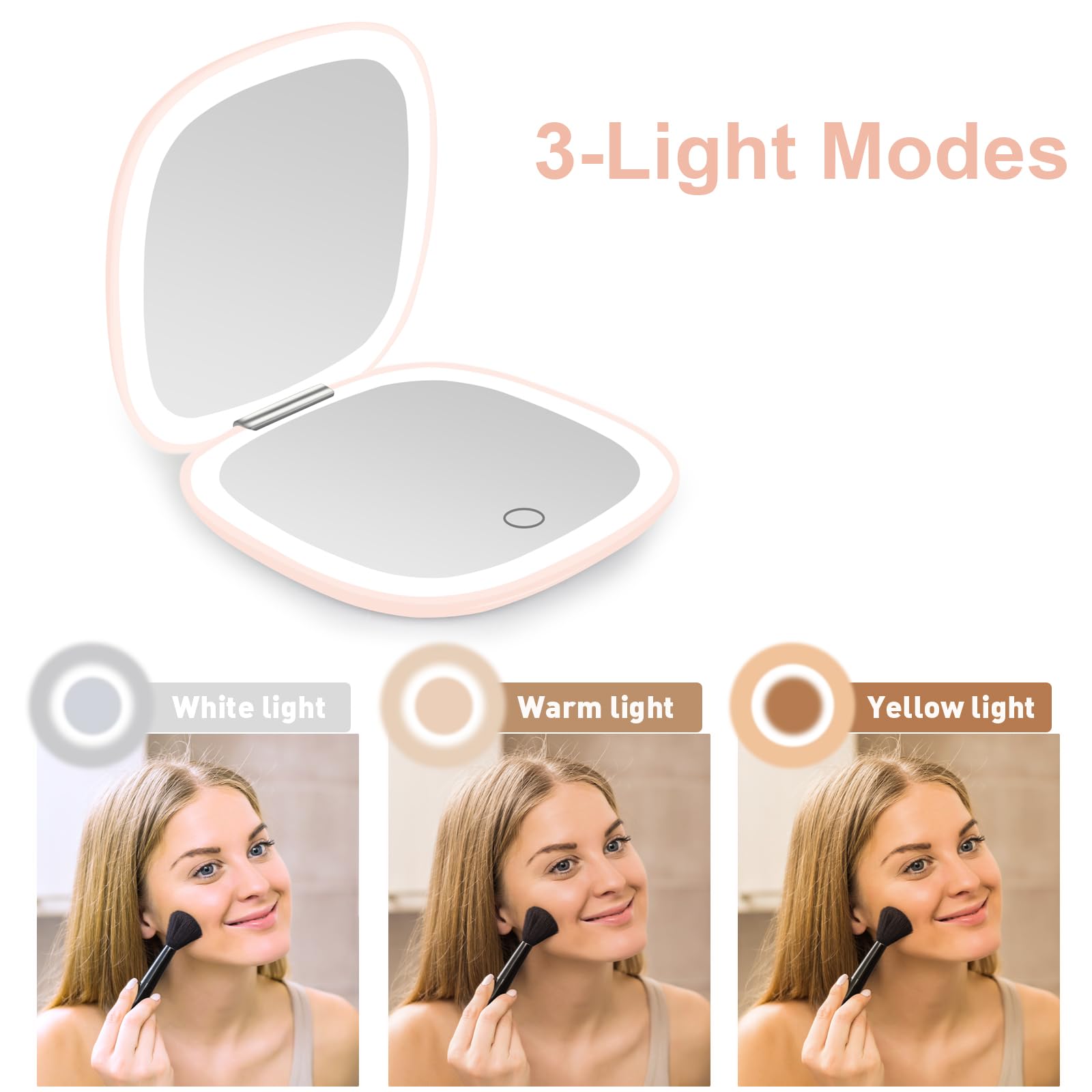 Deweisn Compact Mirror, Lighted Travel Makeup Mirror With 1X/10X Magnifying Double Sided Dimmable Portable Pocket Mirror For Han