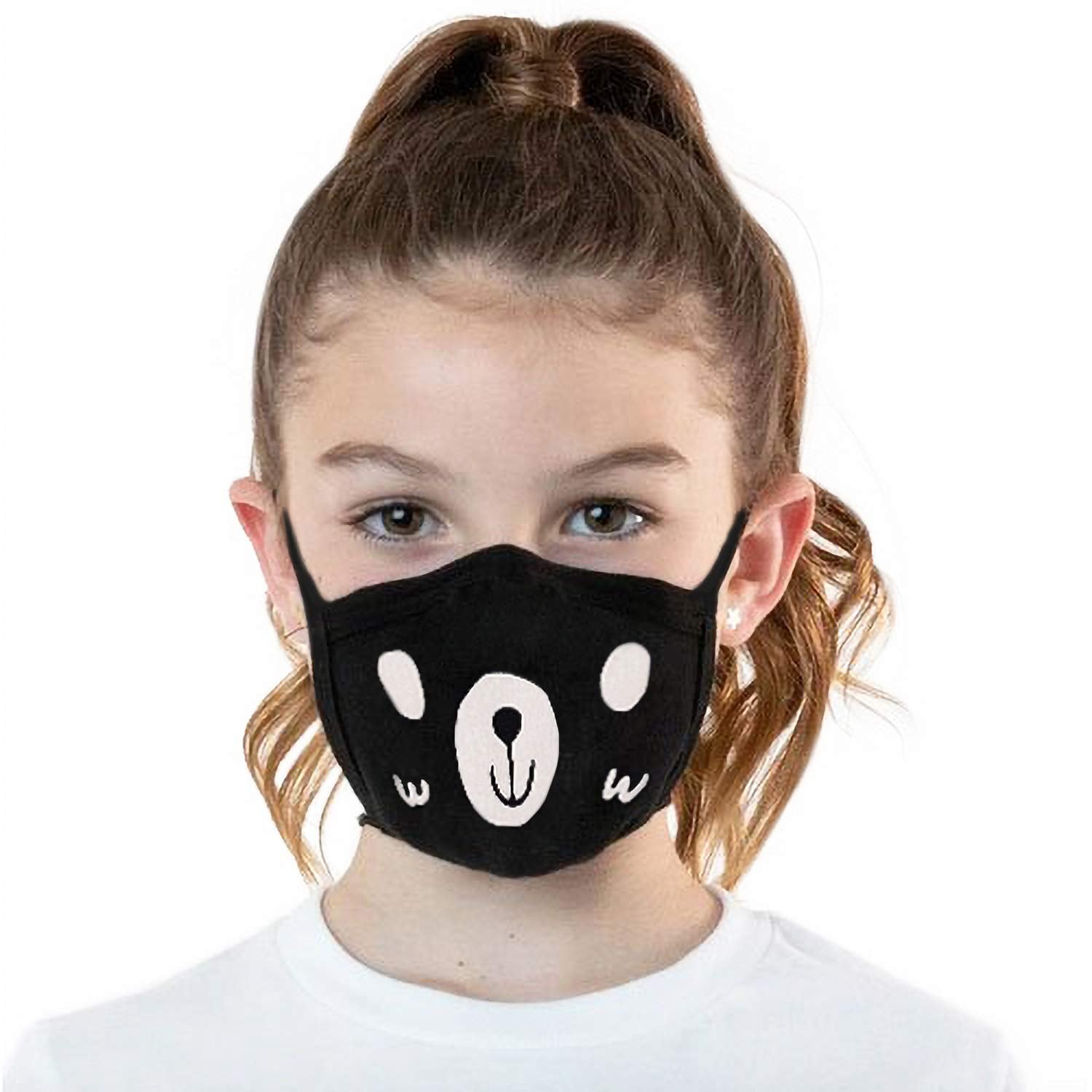Vritraz Glow In The Dark Luminous Unisex Cotton Blend Anti Dust, Pollution Face Mouth Mask Black For Kids Panda