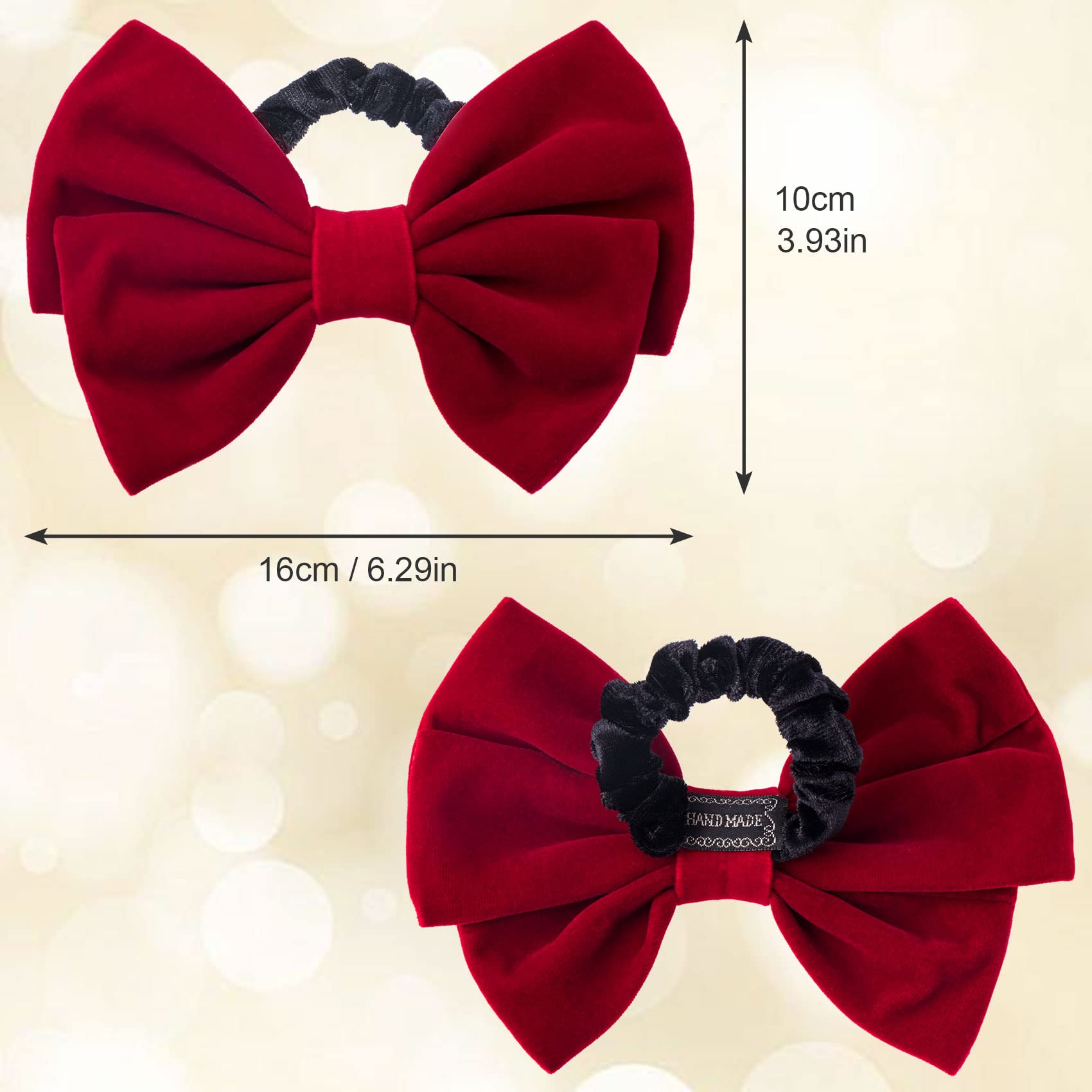 Pagow 2Pcs Velvet Scrunchies Hair Elastic, Large Bowknot Velvet Hair Ties, Black Red Hair Satin Bow Ties Hair Ponytail Holders A