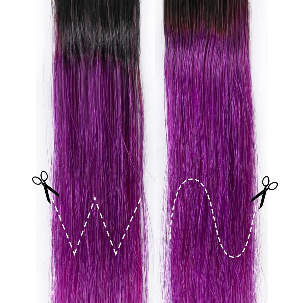 Winsky 100% Real Human Hair - Hairpiece For Women Clip On 5 Pieces/Set (18 Inch,1B-Purple)