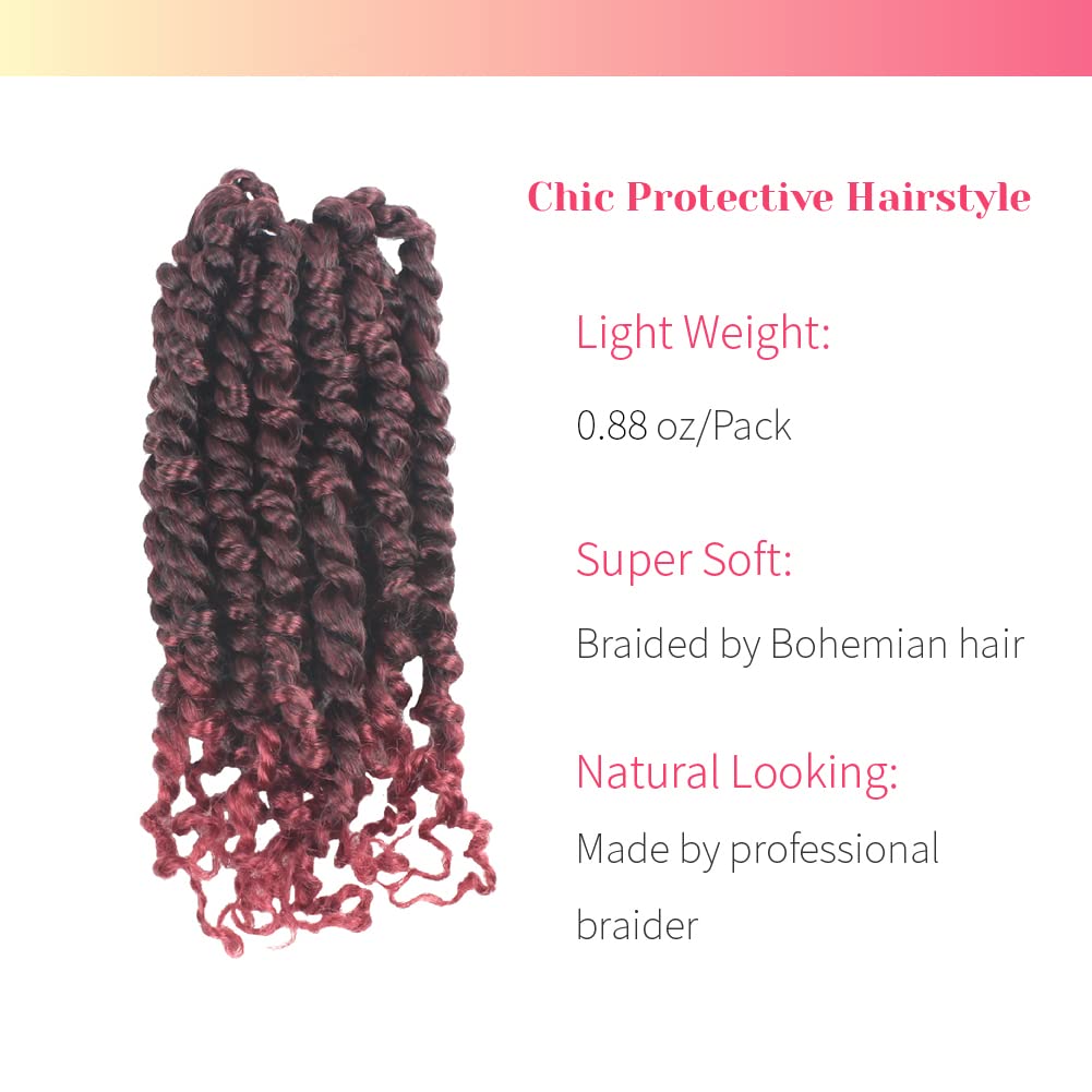 The BOHOBABE Pre-twisted Passion Twist Crochet Hair 6 Inch Short Pre-looped Crochet Passion Twist Braiding Hair 8 Packs (T118)
