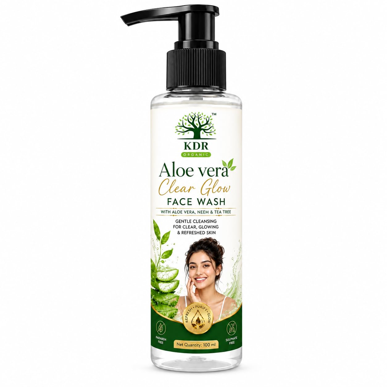Kdr Organic Aloe Vera Face Wash For Men & Women | Neem & Tea Tree Oil | Deep Cleansing For AcneProne & Oily Skin | Paraben & Su