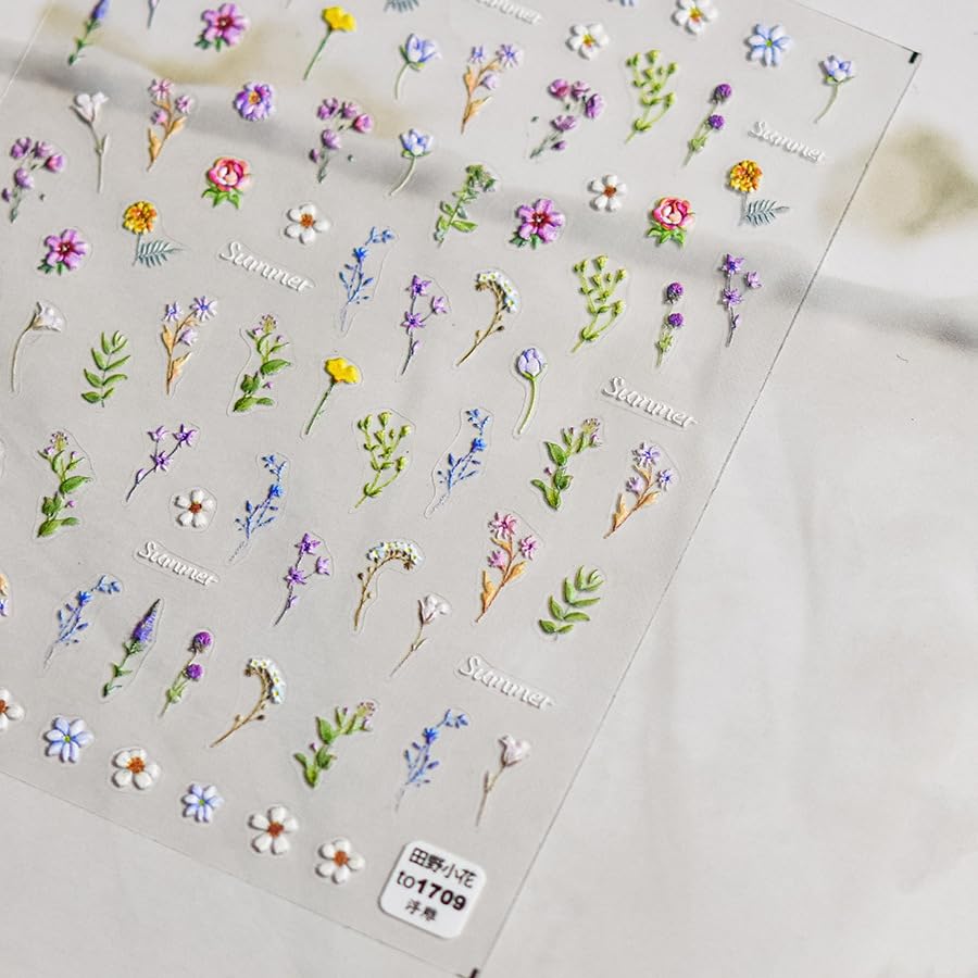 Flower Nail Stickers For Nail Art - Flower Nail Art Stickers Summer Floral Leaf Plant 5D Embossed Nail Decals Self-Adhesive Nail