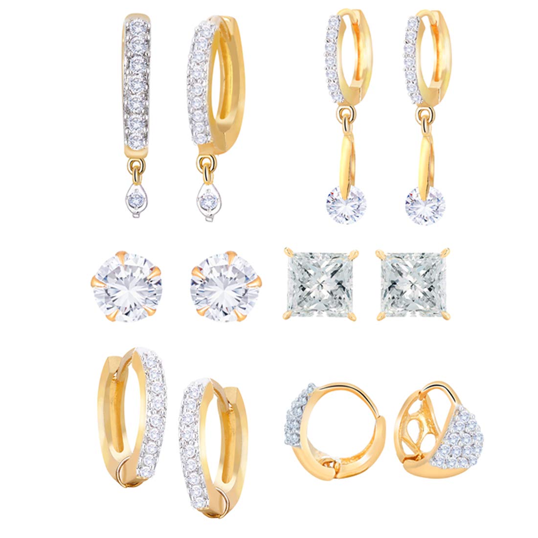 Zeneme Earring Gold Plated American Diamond Earrings Combo Of 8 Pairs Jewellery For Women & Girls (Design_12)