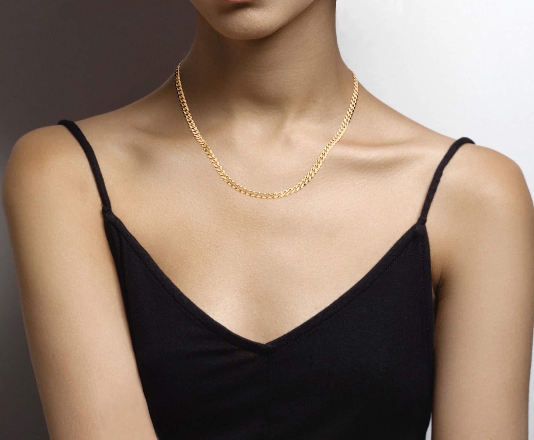 Miabella Solid 18K Gold Over 925 Sterling Silver Italian 5mm Diamond-Cut Cuban Link Curb Chain Necklace for Women Men, Made in I