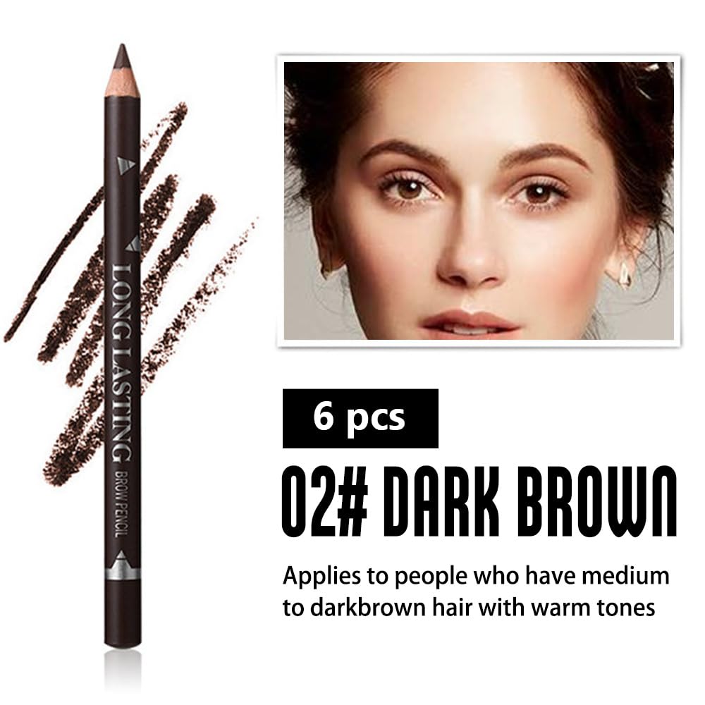 6Pcs Brow Pencil, Wooden Hard-Core Eyebrow Pencils, Eyebrow Pencil Dark Brown, Eyebrow And Eyeliner Pencils, Waterproof And Swea