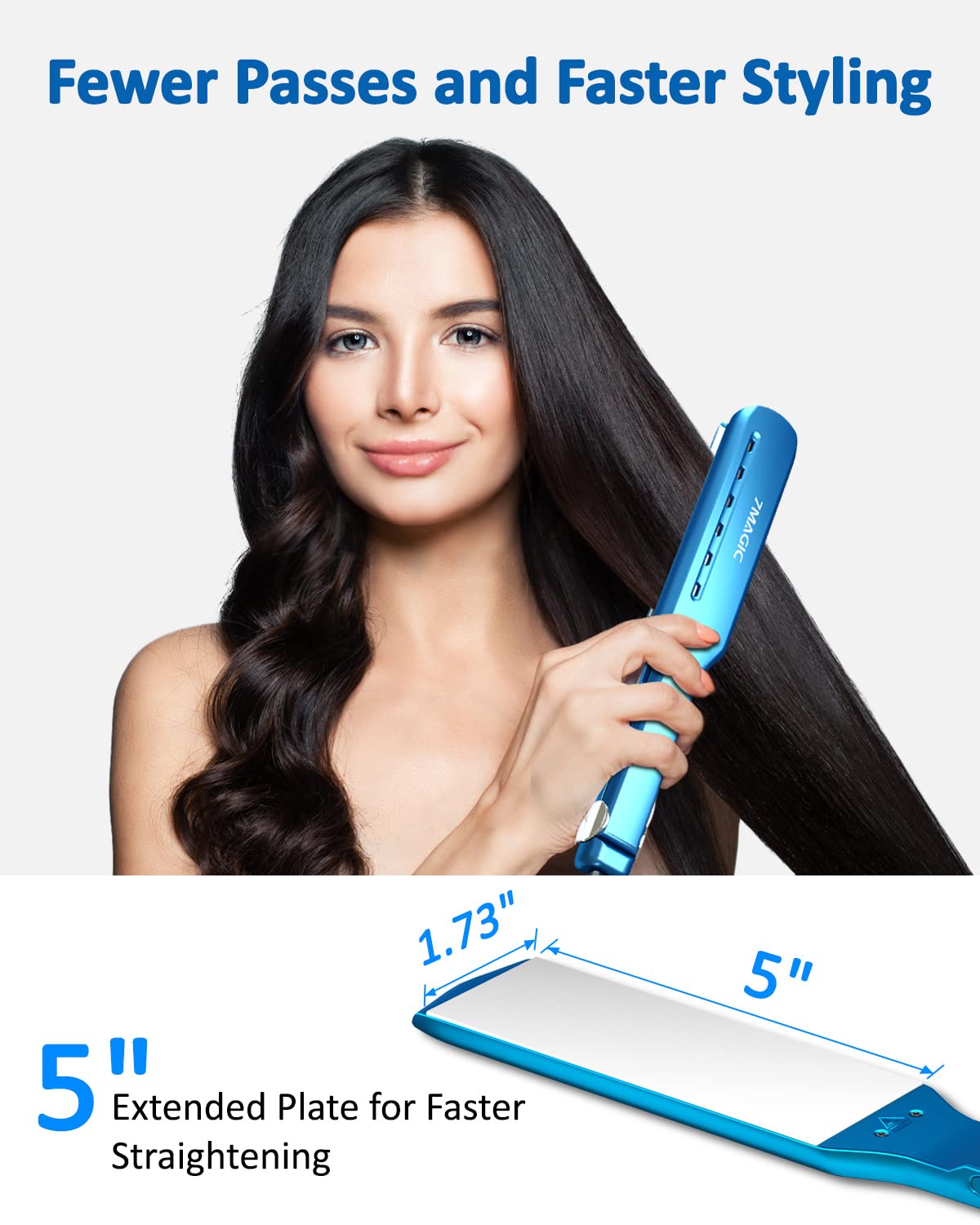 7MAGIC Nano Titanium-Plated Hair Straightener, 1.7" Flat Iron, Fast MCH Technology, Blue, Model 7M1042