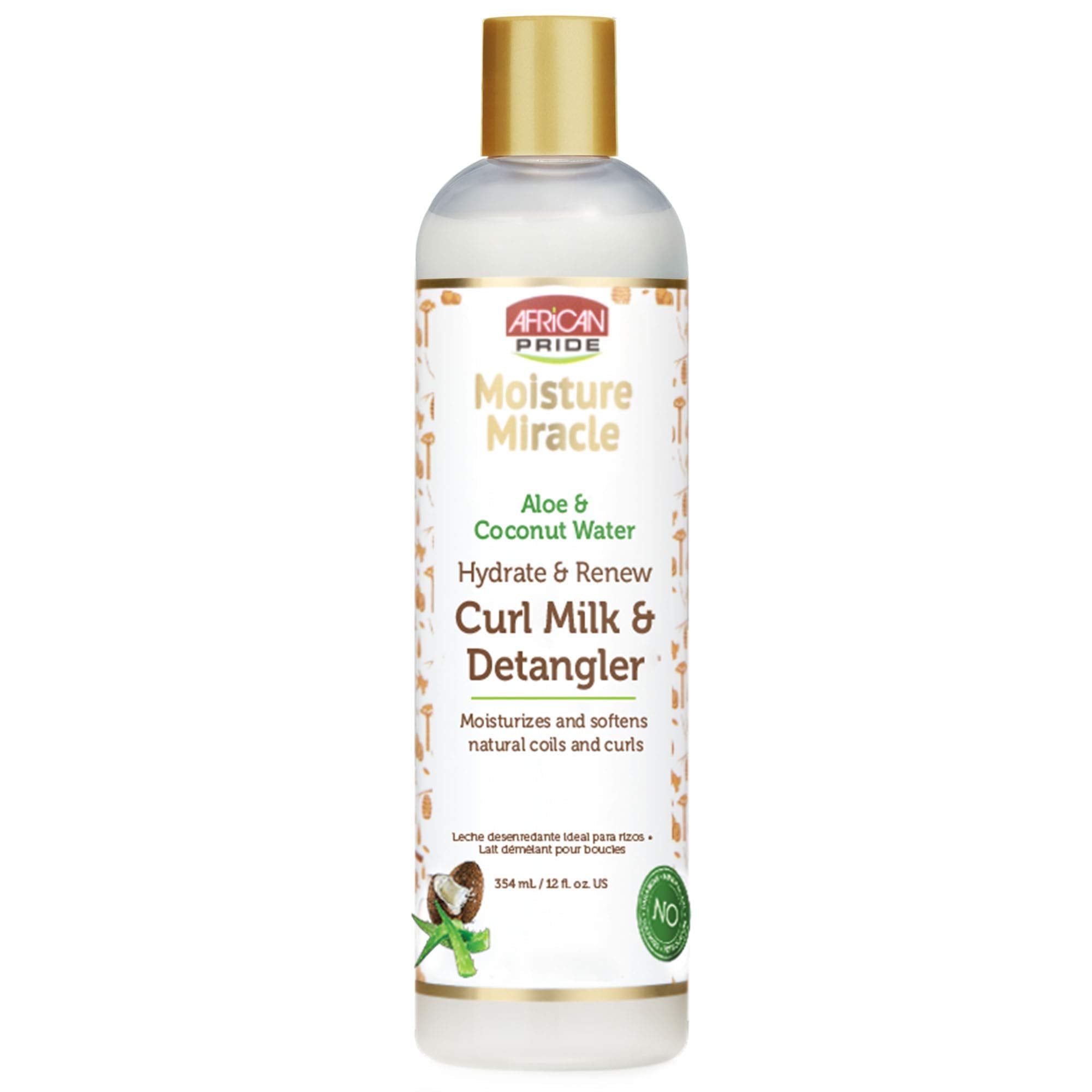 African Pride Moisture Miracle Hydrate & Renew Curl Milk & Hair Detangler, For Natural Coils & Curls, Hydrates & Controls Frizz,