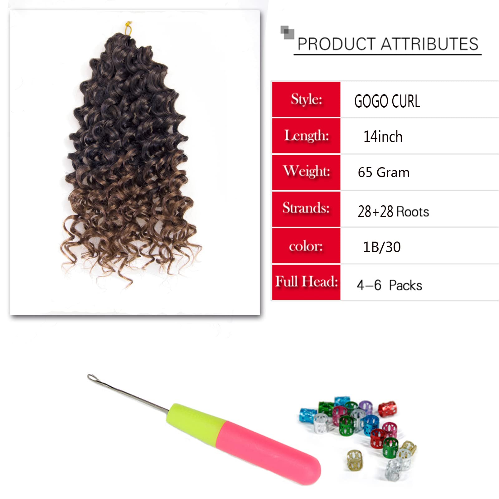 Gogo Curl Crochet Hair 14Inch Beach Curl Crochet Hair Bohemian Crochet Braids Ombre Brown Deep Wave Braiding Hair Extensions (14