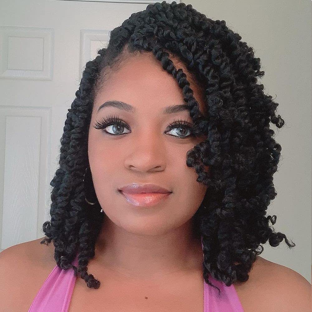 The BOHOBABE Crochet Passion Twist Hair Pretwisted 10 Inch Short Pre-looped Passion Twist Crochet Braiding Hair 8 Packs (1#)