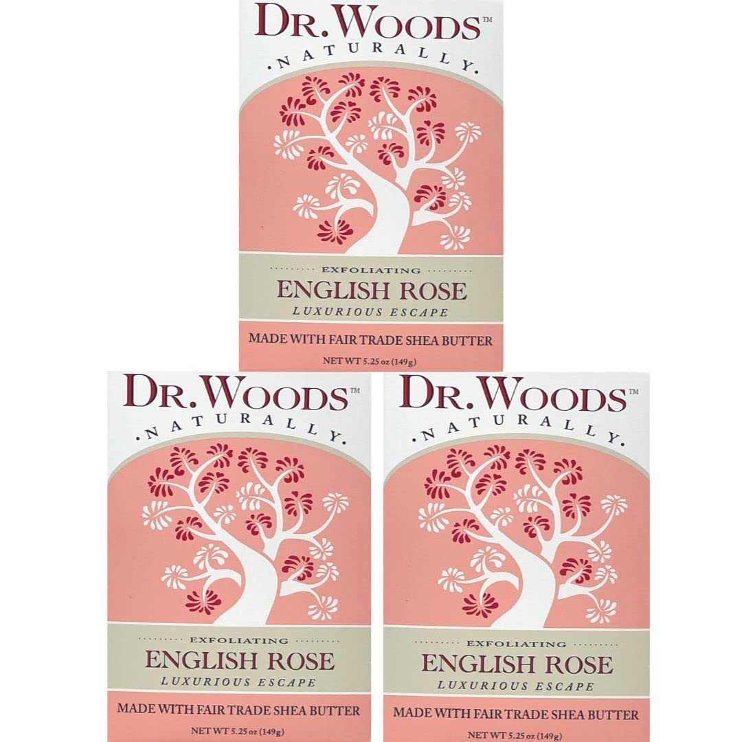 Dr. Woods Skin Exfoliating English Rose bar soap with organic shea butter, 5.25 ounce (pack of 3)