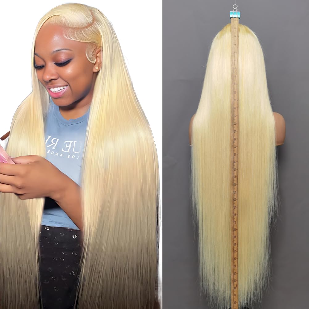 SUPSYOUSF 28 Inch 13x6 HD Straight Blonde Lace Front Wigs - Human Hair Pre-Plucked | 180 Density | Glueless Wigs | Baby Hair | 6