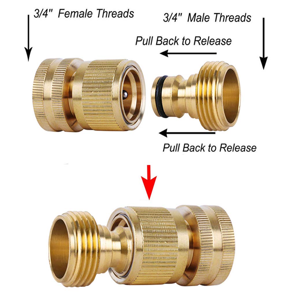 Shownew Garden Hose Quick Connectors, Solid Brass 34 Inch Ght Thread Easy Connect Fittings No-Leak Water Hose Male Female Value