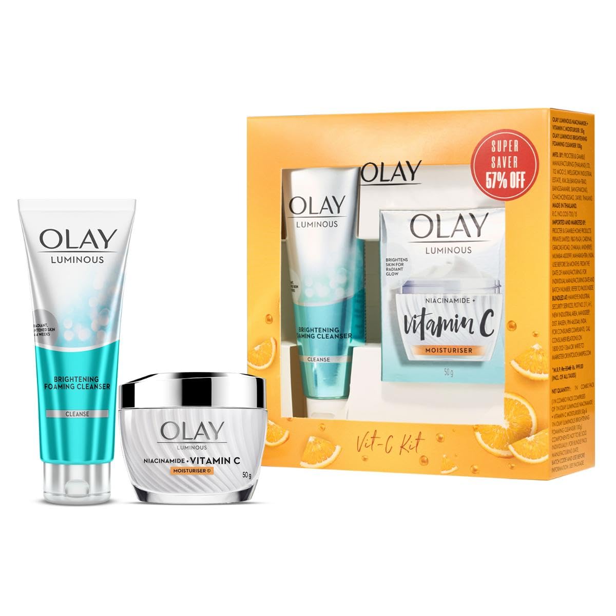 Olay Vitamin C Kit For 2X Glow | Vitamin C Cream With Free Cleanser L Even Glow And Smooth Texturee | With Niacinamide L Normal,