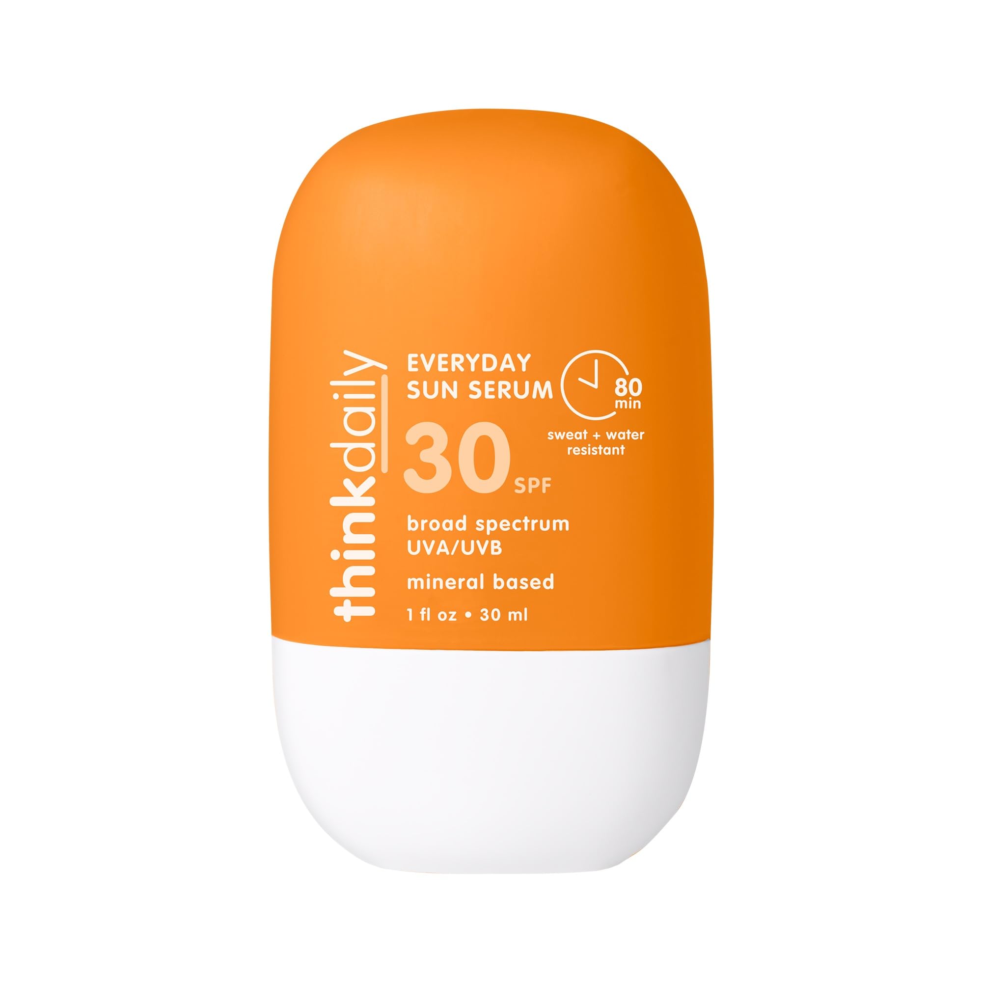 Thinkdaily SPF 30 Sunscreen, Everyday Sun Serum for Face, 1 Fl Oz, Zinc Oxide Mineral Sunblock, UVA/UVB Protection, Hydrating Jo