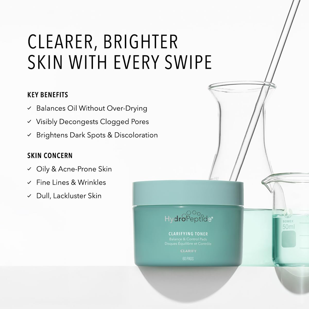 Hydropeptide Clarifying Toner Pads With Peptides For Balance & Control, (60 Pads)