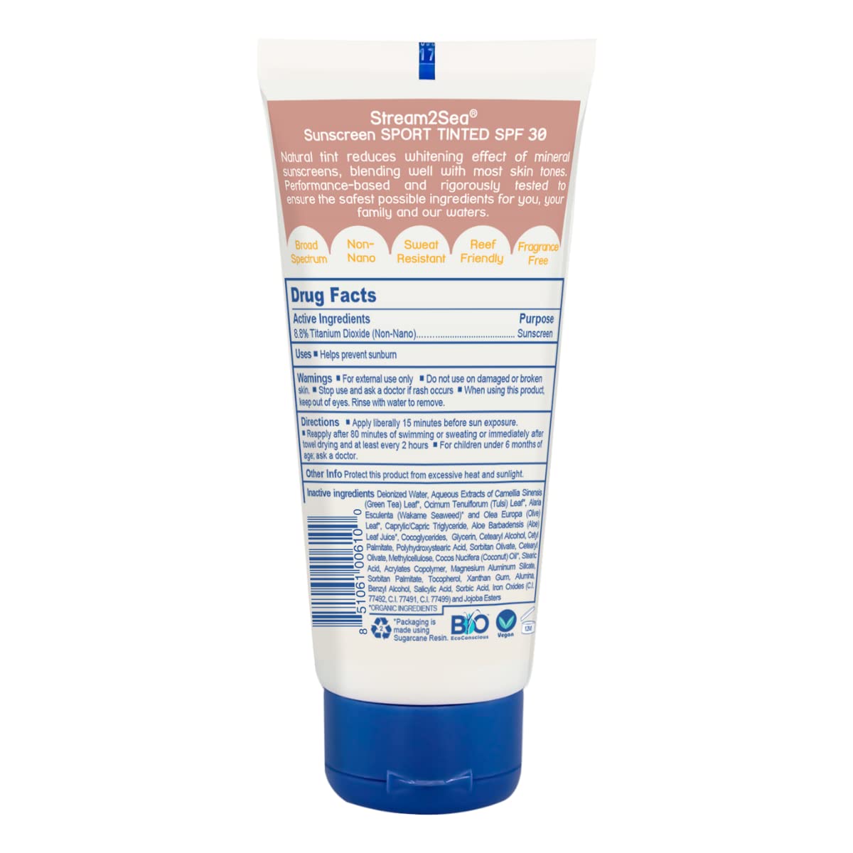 Stream 2 Sea Tinted Sunscreen With Spf 30 All Natural, Biodegradable And Reef Safe| 3 Fl Oz Non Greasy And Moisturizing Mineral