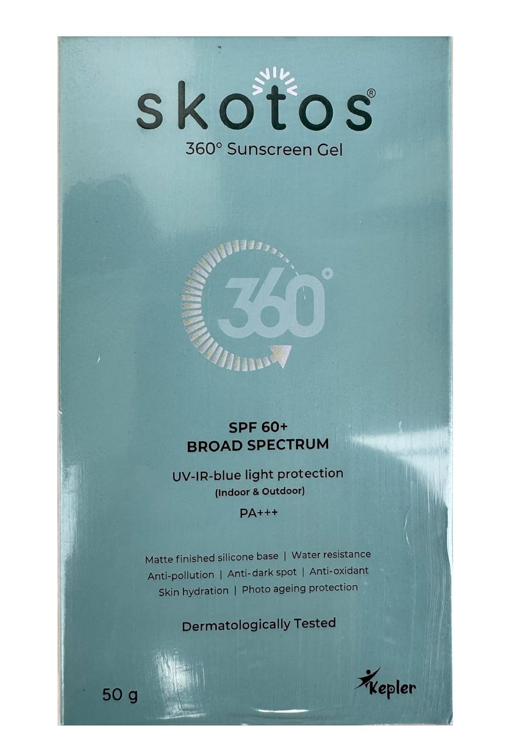 Skotos 360 Block Sunscreen Gel SPF 60+ Broad Spectrum (50gm) Protects From UVA, UVB, BLUE LIGHT, INFRARED RADIATION (IR), & AT